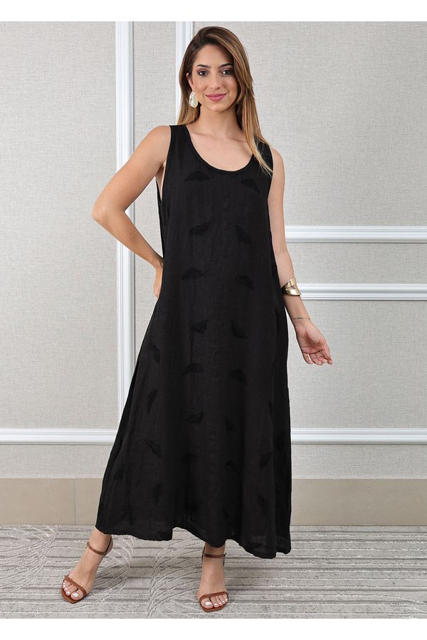 Vestido Emília Linho Italiano Preto - Loja Linho Italiano