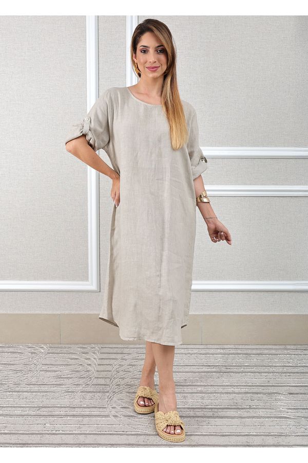 Vestido Flavia Linho Italiano Bege - Loja Linho Italiano
