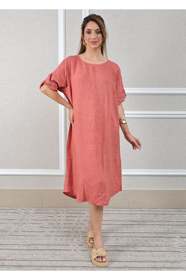 Vestido Flavia Linho Italiano Goiaba - Loja Linho Italiano