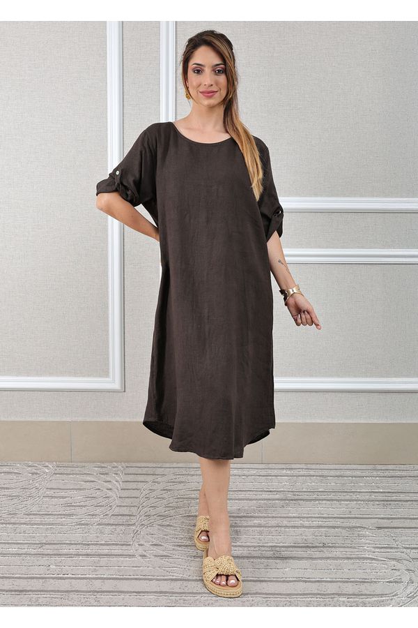 Vestido Flavia Linho Italiano Marrom - Loja Linho Italiano
