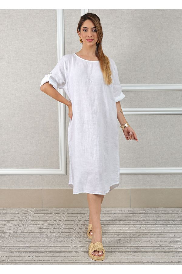 Vestido Flavia Linho Italiano Branco - Loja Linho Italiano