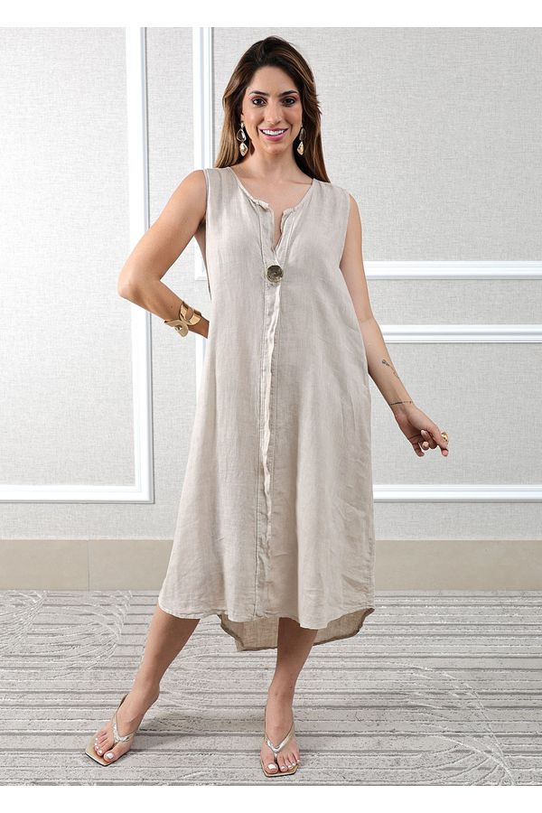 Vestido Polly Linho Italiano Bege - Loja Linho Italiano
