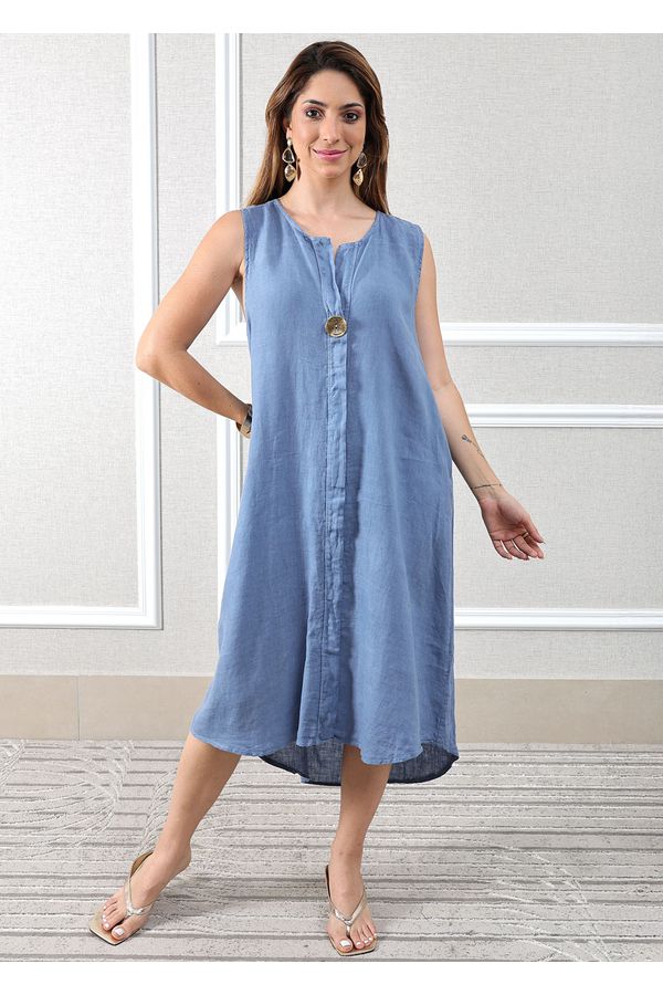 Vestido Polly Linho Italiano Azul jeans - Loja Linho Italiano