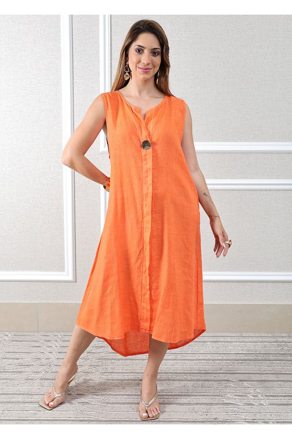 Vestido Polly Linho Italiano Laranja - Loja Linho Italiano
