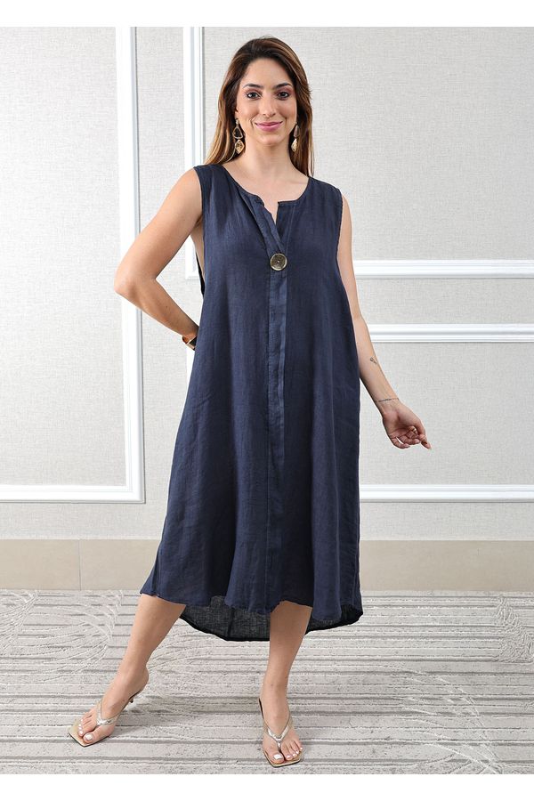 Vestido Polly Linho Italiano Azul Marinho - Loja Linho Italiano