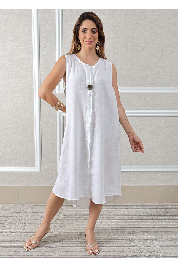 Vestido Polly Linho Italiano Branco - Loja Linho Italiano