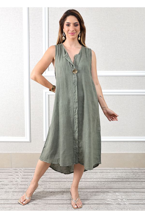 Vestido Polly Linho Italiano Verde Militar - Loja Linho Italiano