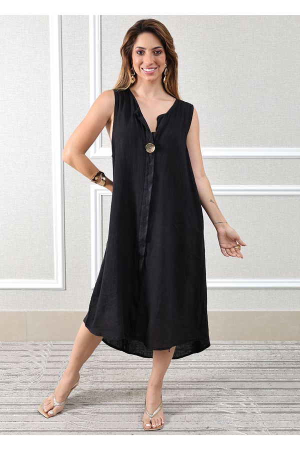 Vestido Polly Linho Italiano Preto - Loja Linho Italiano