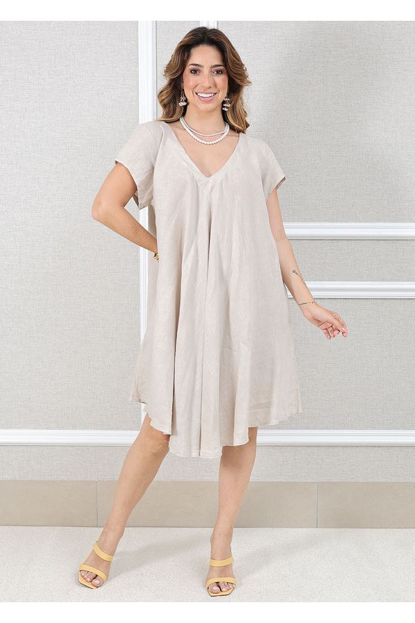 Vestido Aurora Linho Italiano Bege - Loja Linho Italiano