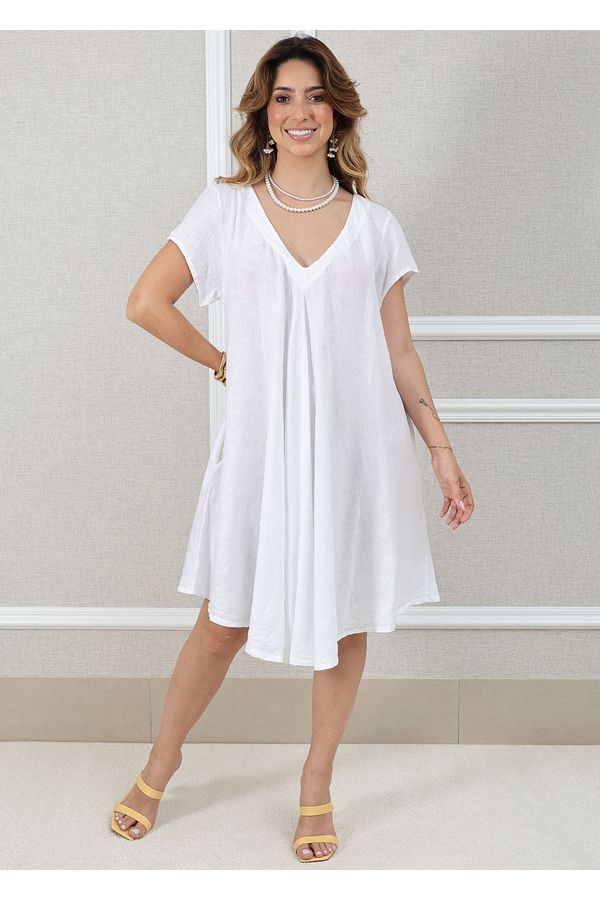 Vestido Aurora Linho Italiano Branco - Loja Linho Italiano