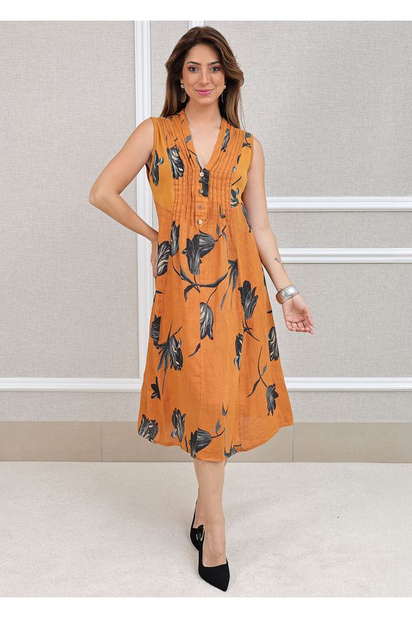 Vestido Manu Linho Italiano Açafrão - Loja Linho Italiano