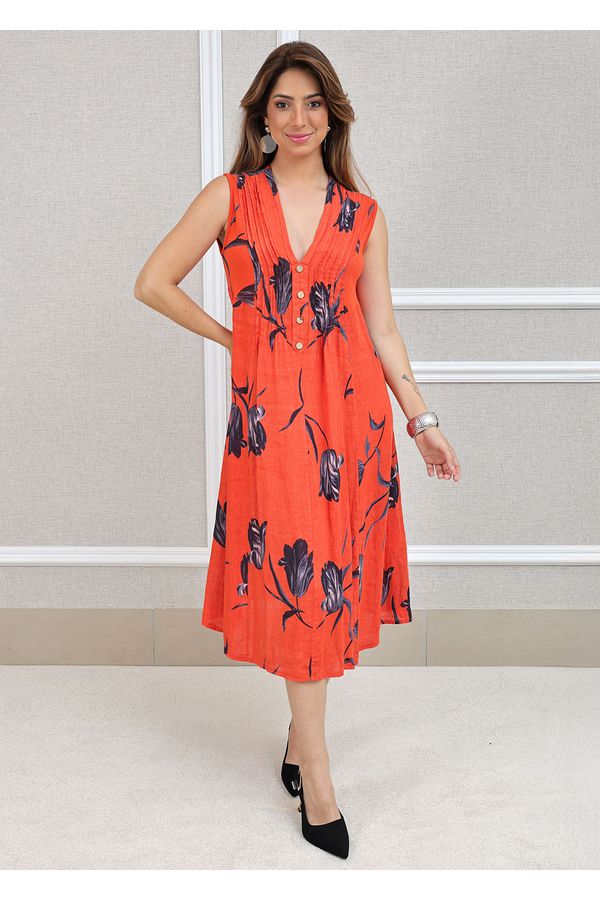 Vestido Manu Linho Italiano Laranja - Loja Linho Italiano