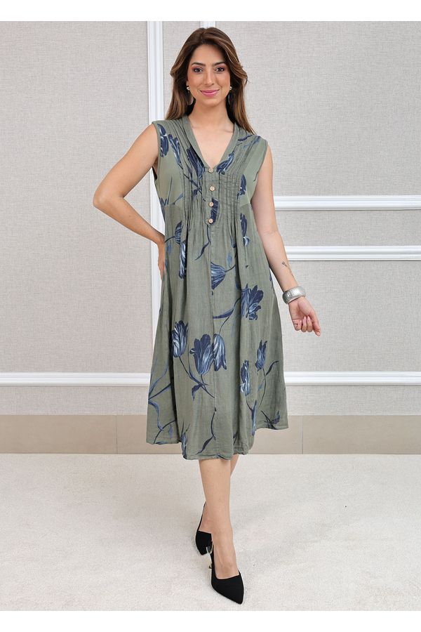 Vestido Manu Linho Italiano Verde Militar - Loja Linho Italiano