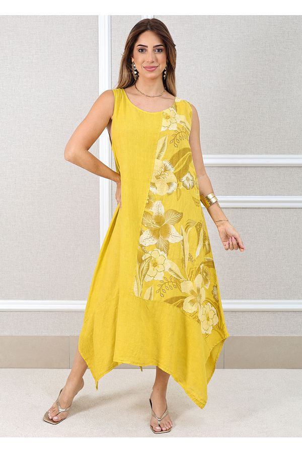 Vestido Luciana Linho Italiano Amarelo - Loja Linho Italiano