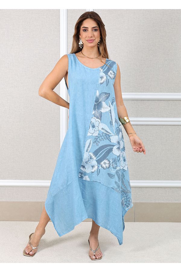 Vestido Luciana Linho Italiano Azul Hortência - Loja Linho Italiano