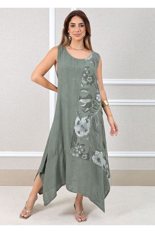 Vestido Luciana Linho Italiano Verde Militar - Loja Linho Italiano