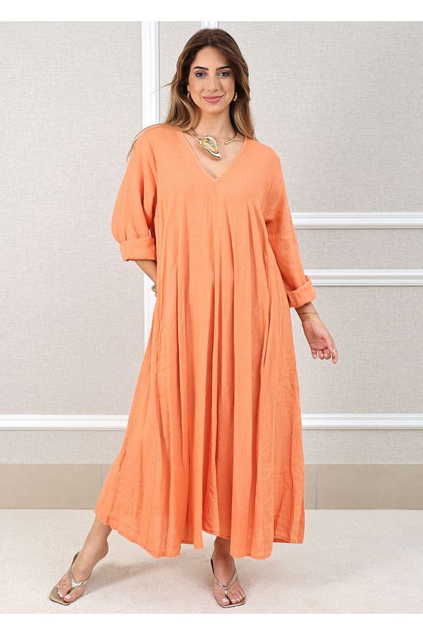 Vestido Regina Linho Italiano Pêssego - Loja Linho Italiano