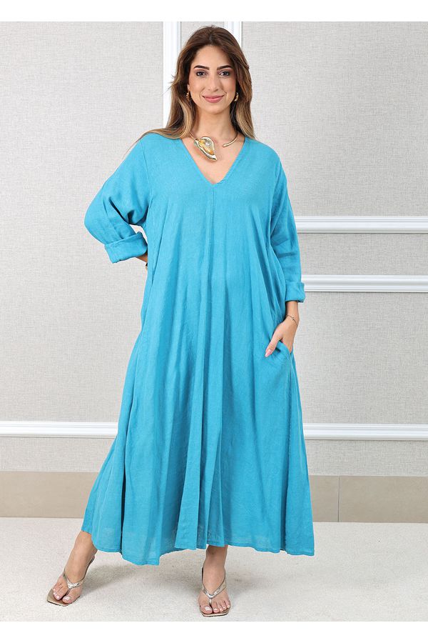Vestido Regina Linho Italiano Azul Celeste - Loja Linho Italiano
