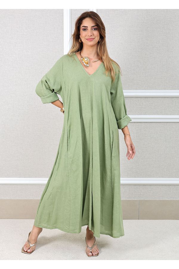 Vestido Regina Linho Italiano Verde Menta - Loja Linho Italiano