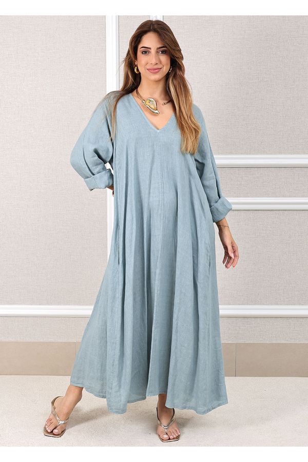 Vestido Regina Linho Italiano Azul Bebe - Loja Linho Italiano