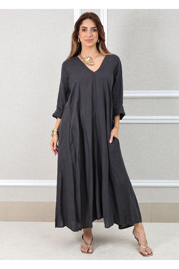 Vestido Regina Linho Italiano Chumbo - Loja Linho Italiano