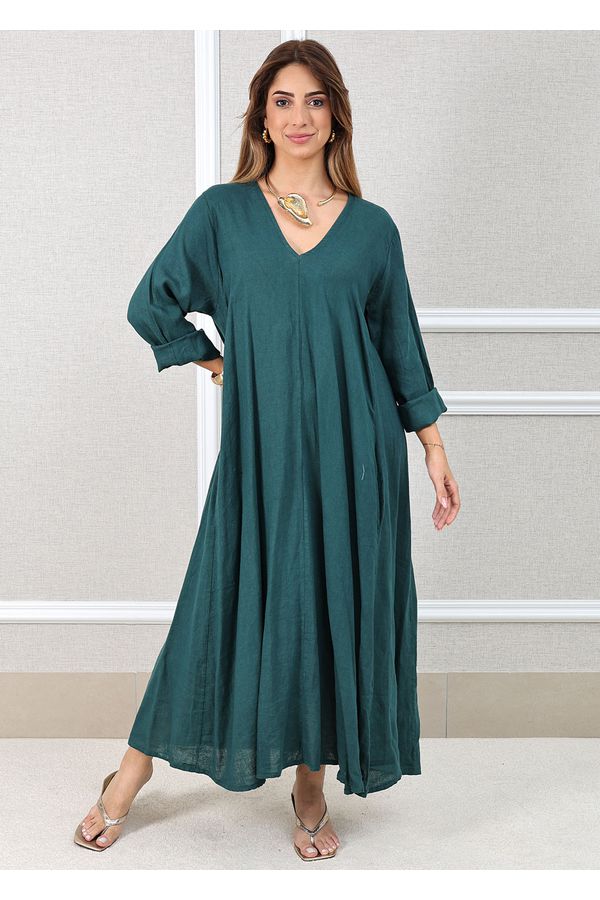 Vestido Regina Linho Italiano Petróleo - Loja Linho Italiano