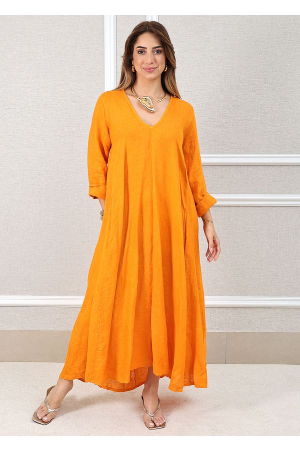 Vestido Regina Linho Italiano Laranja - Loja Linho Italiano