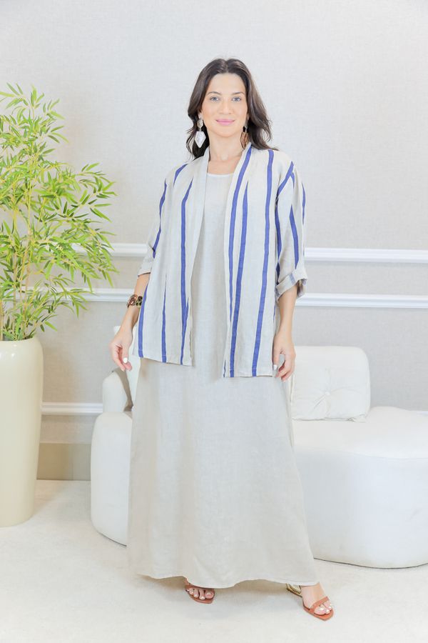 VESTIDO YARA COM CASAQUETO YARA BEGE - Loja Linho Italiano