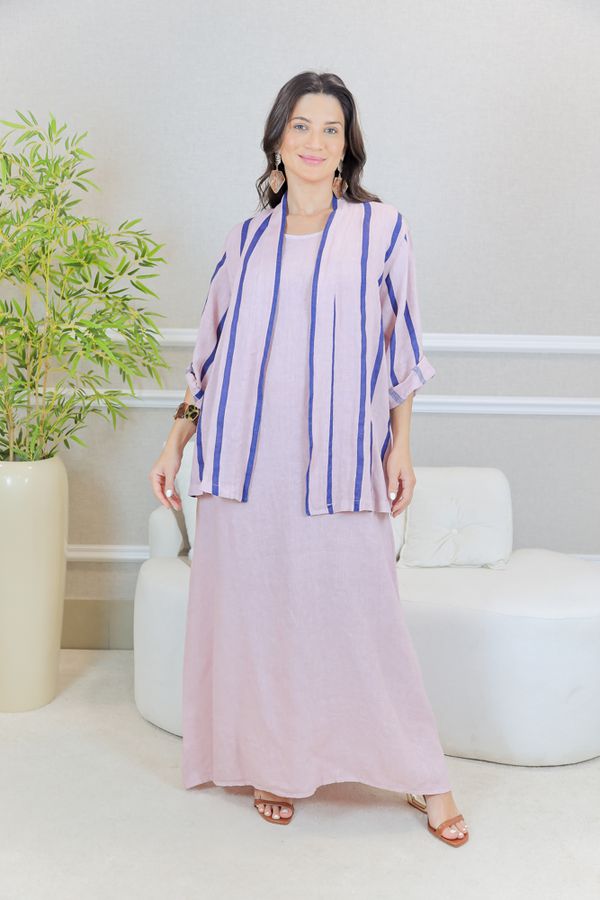 VESTIDO YARA COM CASAQUETO YARA ROSA BEBÊ - Loja Linho Italiano