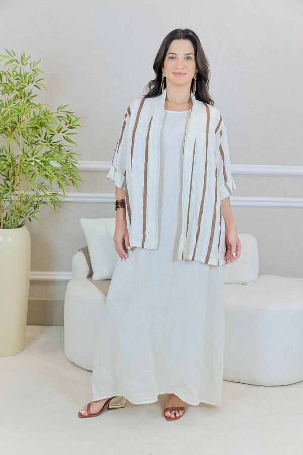 VESTIDO YARA COM CASAQUETO YARA MARROM - Loja Linho Italiano
