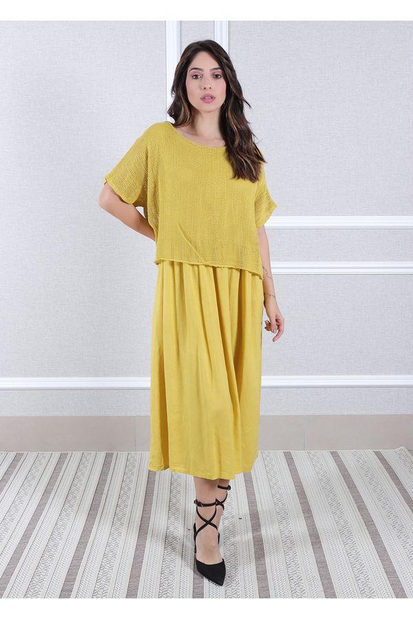 Vestido Melinda Linho Italiano Mostarda - Loja Linho Italiano