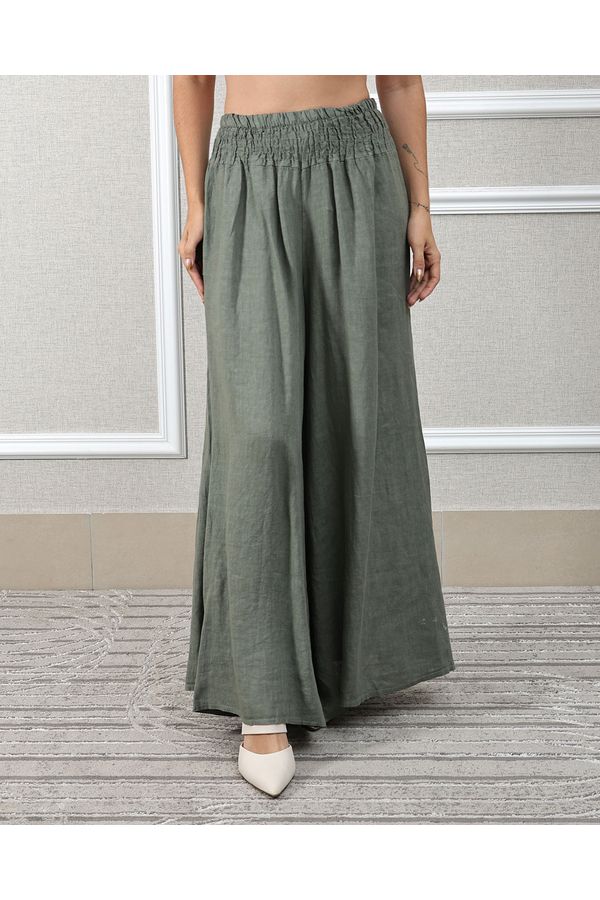 Calça Karina Linho Italiano Verde Militar - Loja Linho Italiano