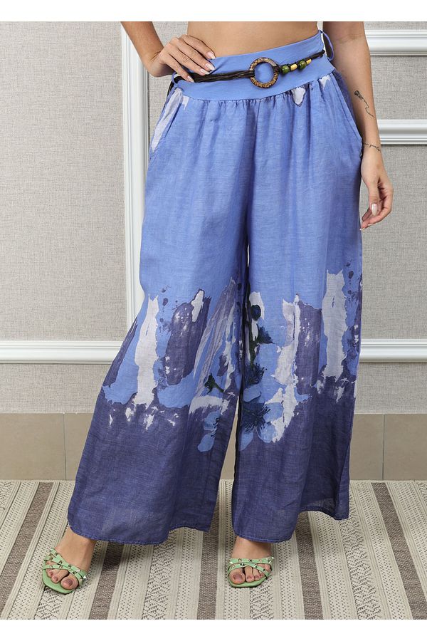 Calça Andrea Linho Italiano Azul Hortência - Loja Linho Italiano