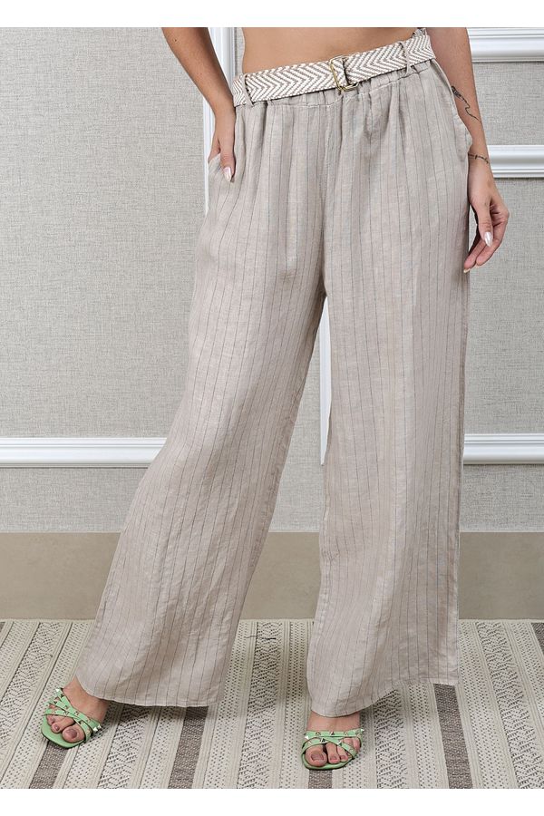 Calça Palmira Linho Italiano Bege - Loja Linho Italiano