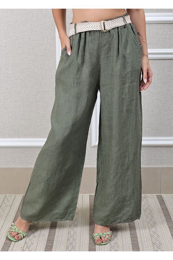 Calça Palmira Linho Italiano Verde Militar - Loja Linho Italiano
