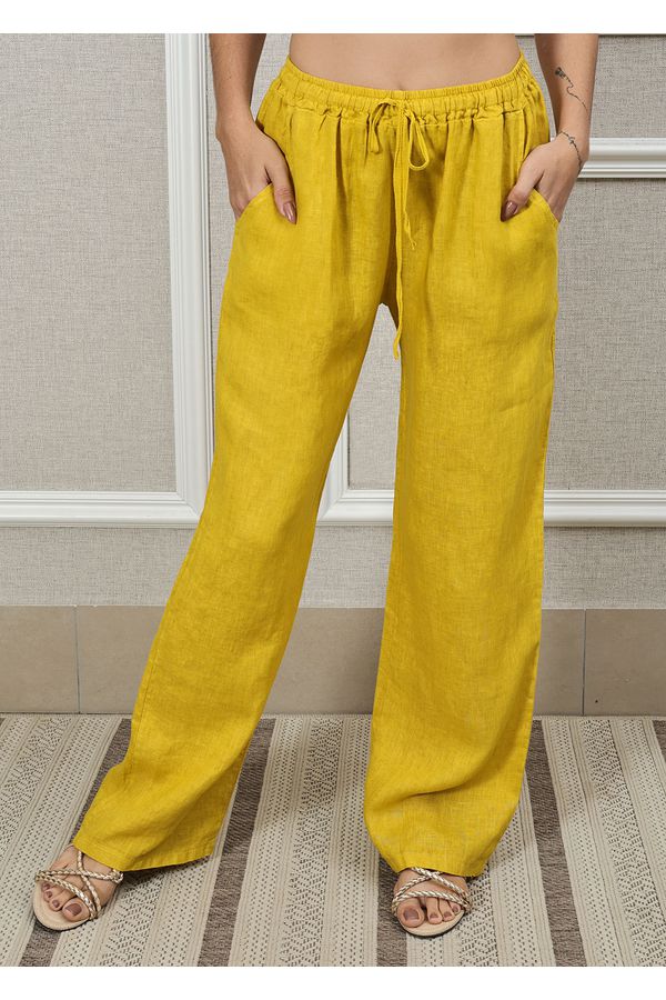 Calça Jane Linho Italiano Mostarda - Loja Linho Italiano