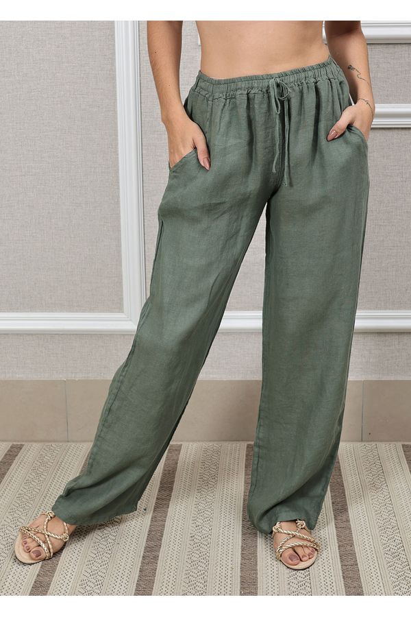 Calça Jane Linho Italiano Verde Militar - Loja Linho Italiano