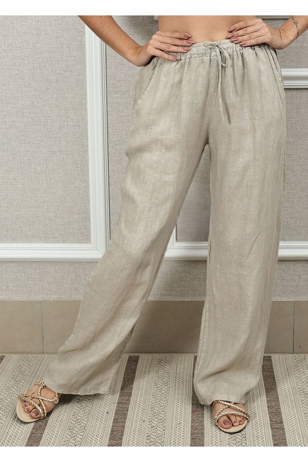 Calça Jane Linho Italiano Bege - Loja Linho Italiano