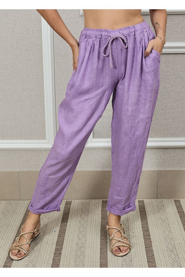 Calça Clássica Linho Italiano Lilás - Loja Linho Italiano