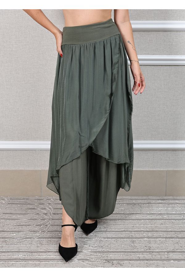 Calça Lara Seda Italiana Verde Militar - Loja Linho Italiano