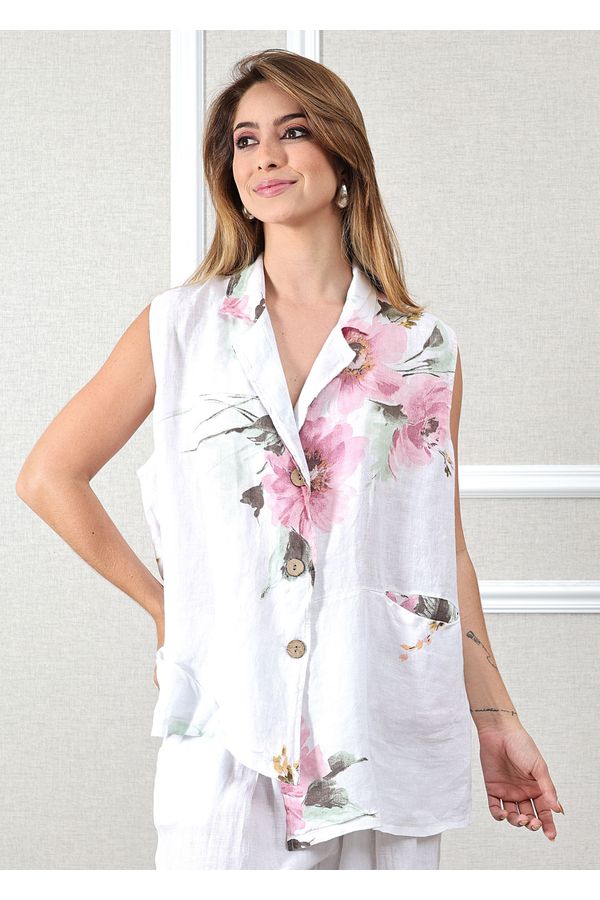 Colete Areta Linho Italiano Branco - Loja Linho Italiano