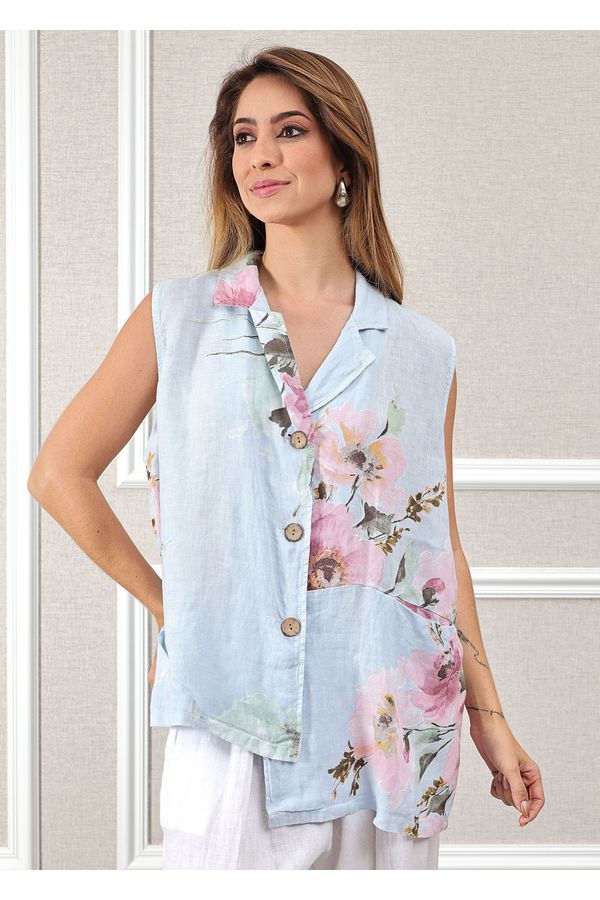 Colete Areta Linho Italiano Azul Bebe - Loja Linho Italiano