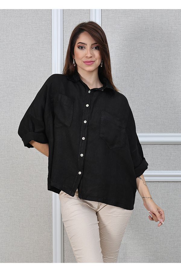 Camisa Carol Linho Italiano Preta - Loja Linho Italiano