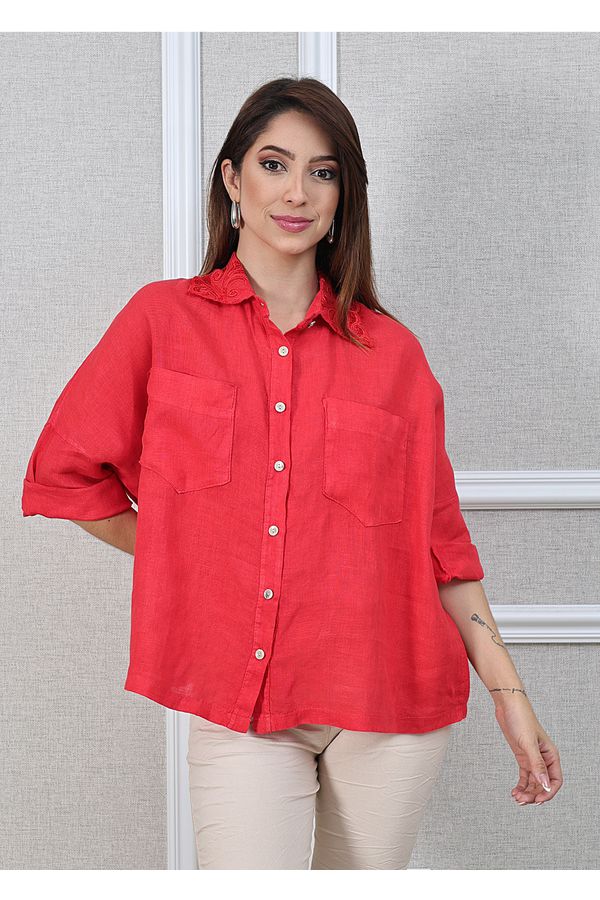Camisa Carol Linho Italiano Vermelho - Loja Linho Italiano