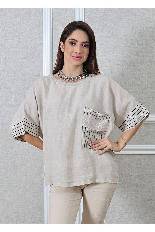 Bata Clara Linho Italiano Bege - Loja Linho Italiano