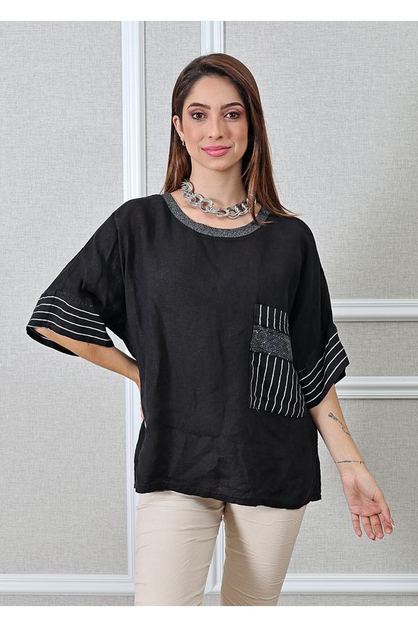 Bata Clara Linho Italiano Preto - Loja Linho Italiano