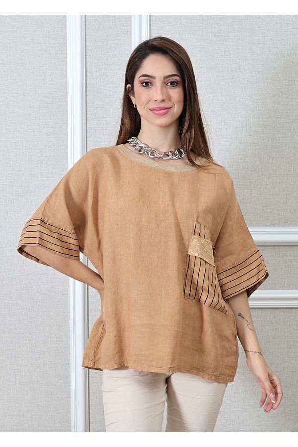 Bata Clara Linho Italiano Caramelo - Loja Linho Italiano