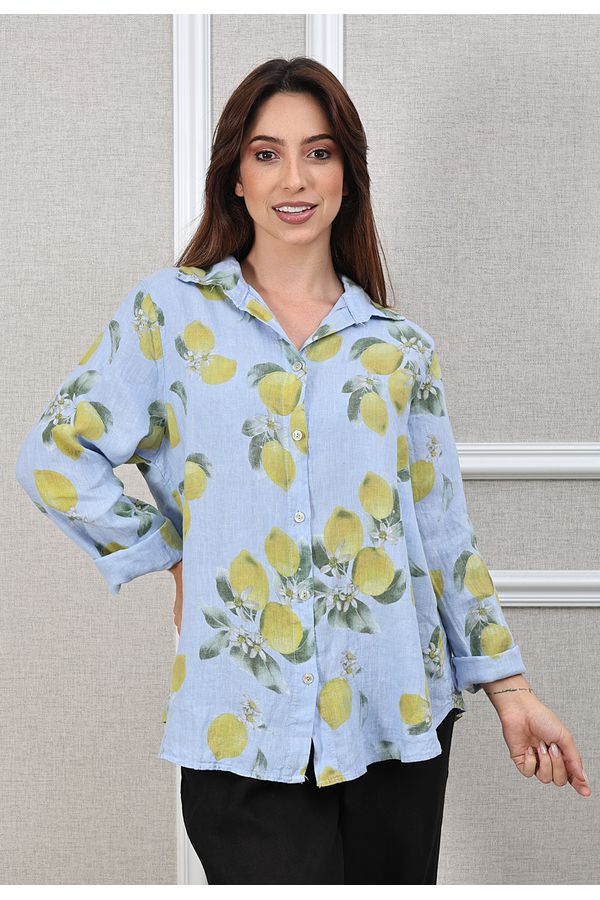 Camisa Loraine Linho Italiano Azul Hortência - Loja Linho Italiano