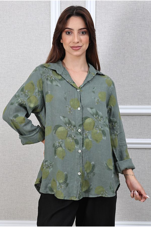 Camisa Loraine Linho Italiano Verde Militar - Loja Linho Italiano