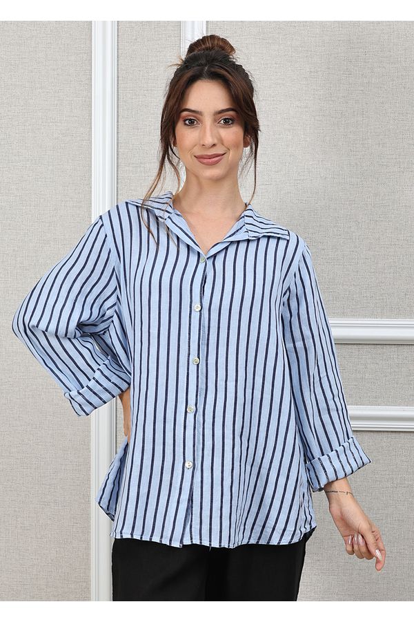 Camisa Monica Linho Italiano Azul Hortência - Loja Linho Italiano